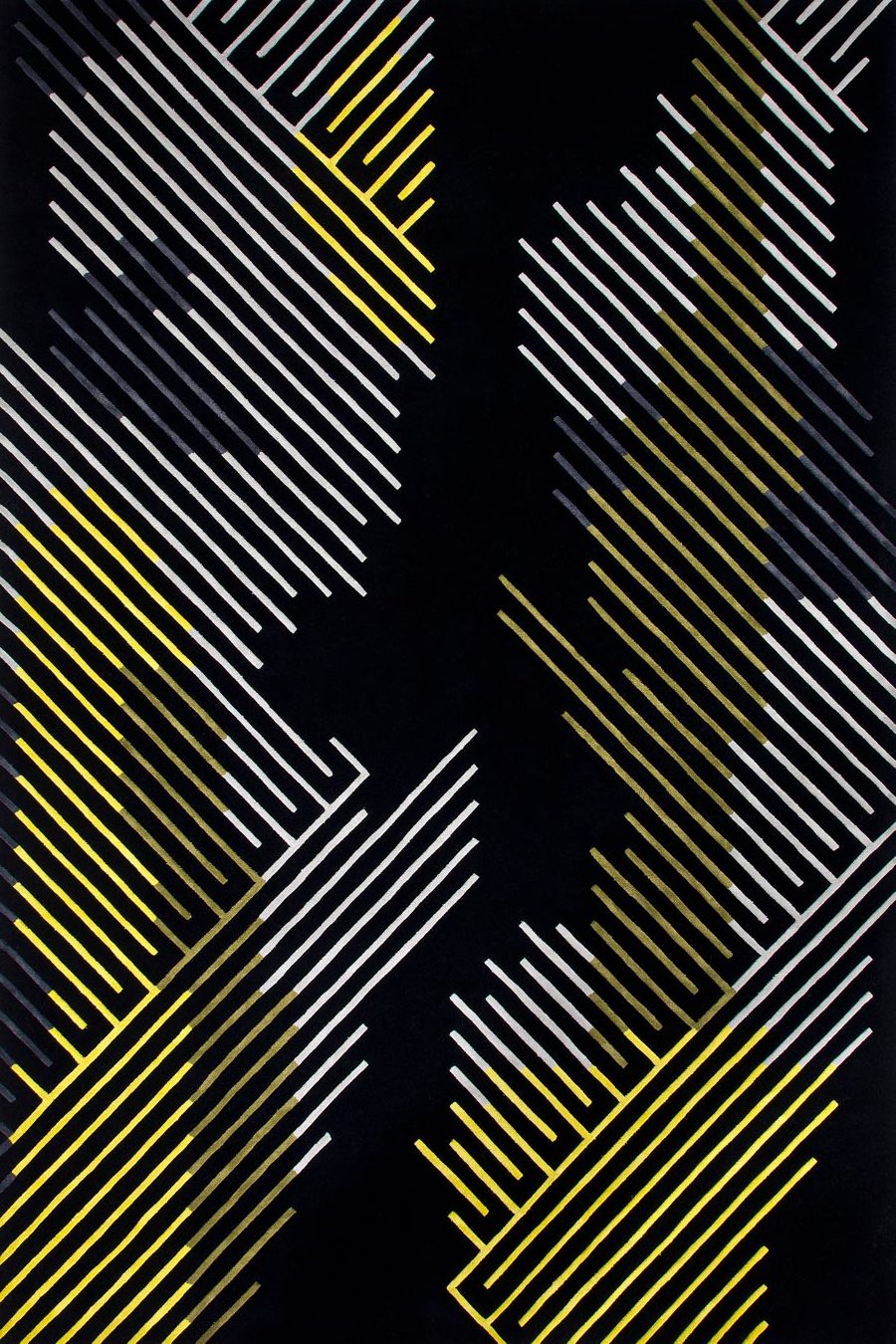 overhead of minotu rug by bleux in multi linear pattern black background